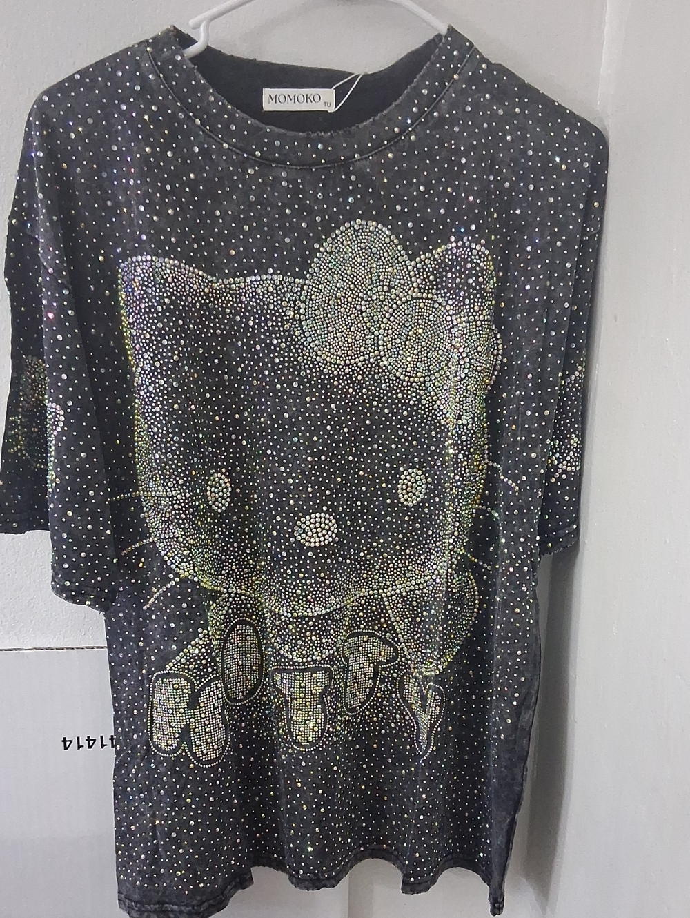 Womens Black Hello Kitty Rhinestone Tee